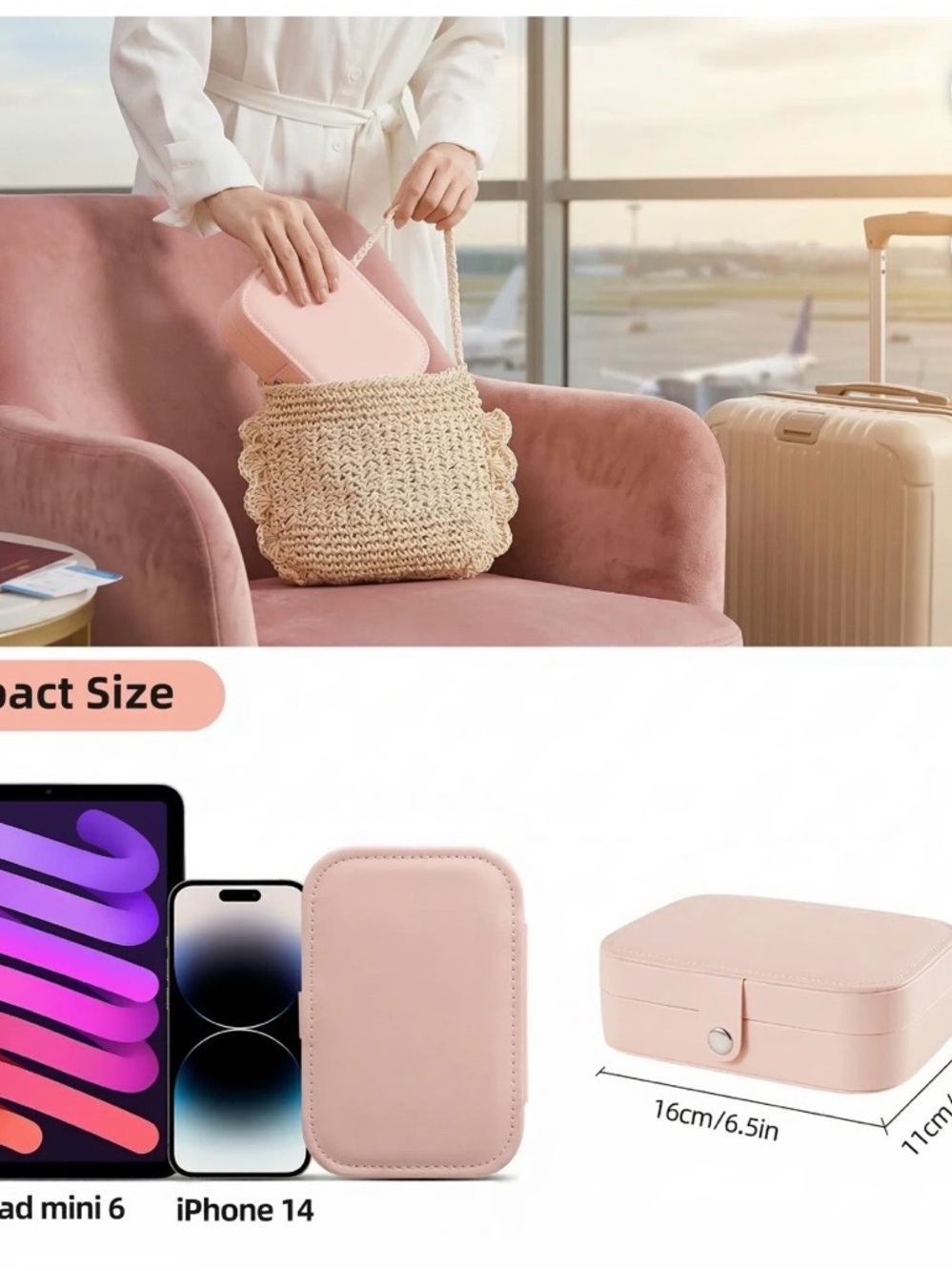 Pink Travel Jewelry Box - Compact Organizer - Picture 5 of 6